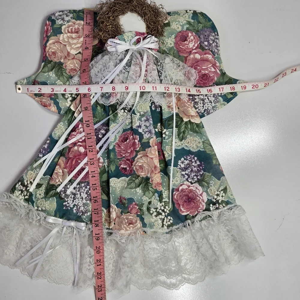 Vtg Hand Made Hanging Holy Angels Fabric Angel Floral‎ Lace Christmas Folk Art